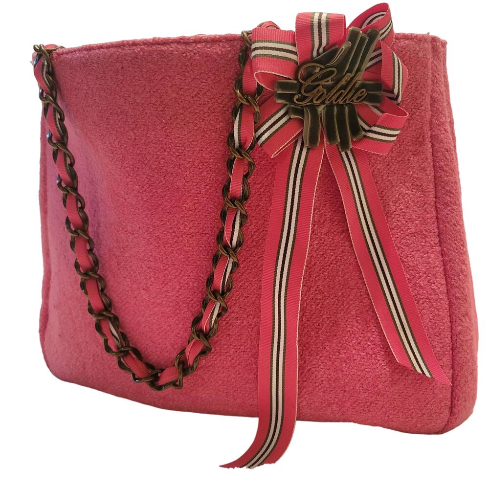 VTG Y2K Goldie Limited Edition Pink Ribbon Chain Wool Blend Shoulder Bag Purse